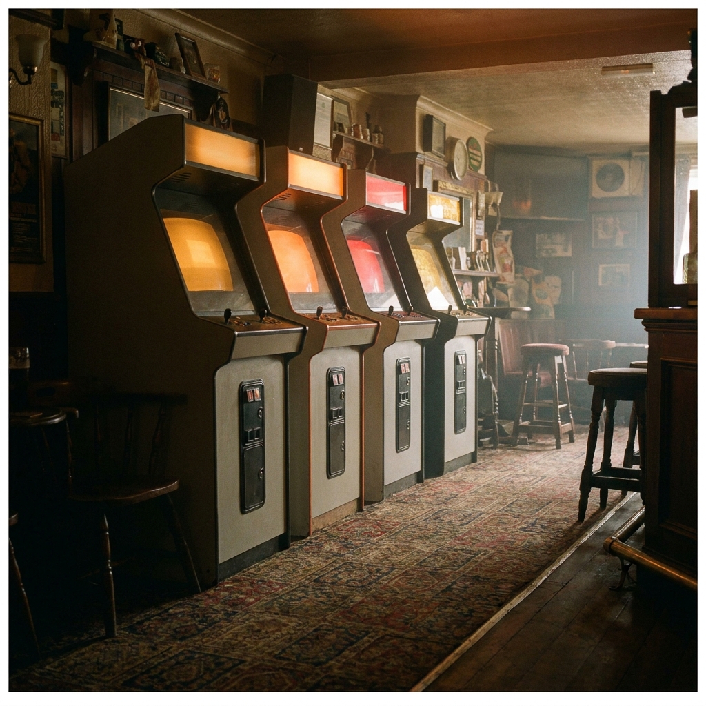 Row of Bull Rush and Bull Rush Stampede cabinets in a pub gaming room